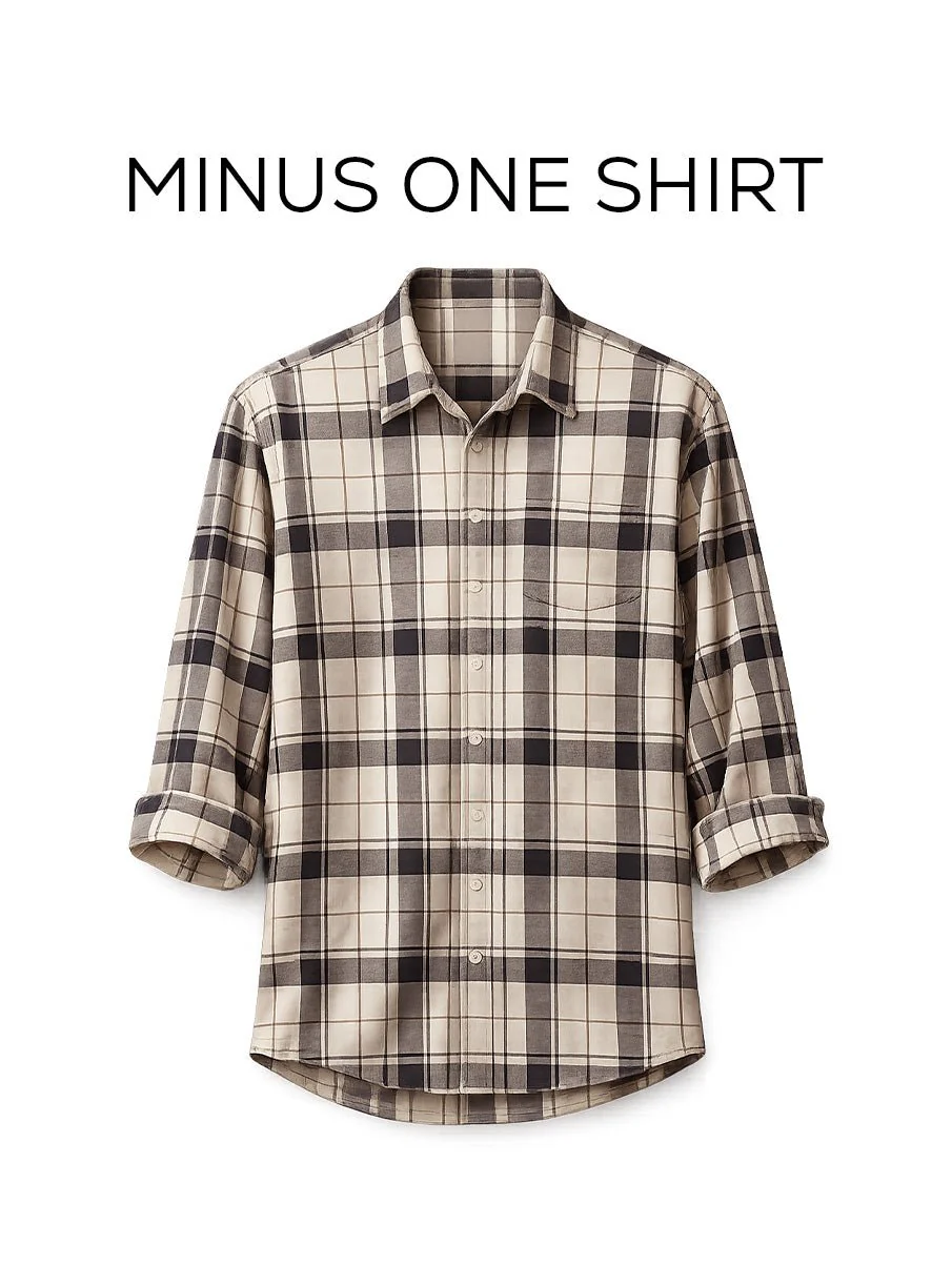 Beige & Blue Checkered Brushed Cotton Shirt – Loose Fit, Full Sleeves - Image 2