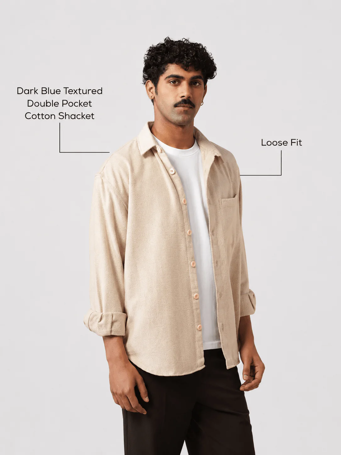 Beige Brushed Cotton Shacket – Loose Fit, Full Sleeves - Image 4