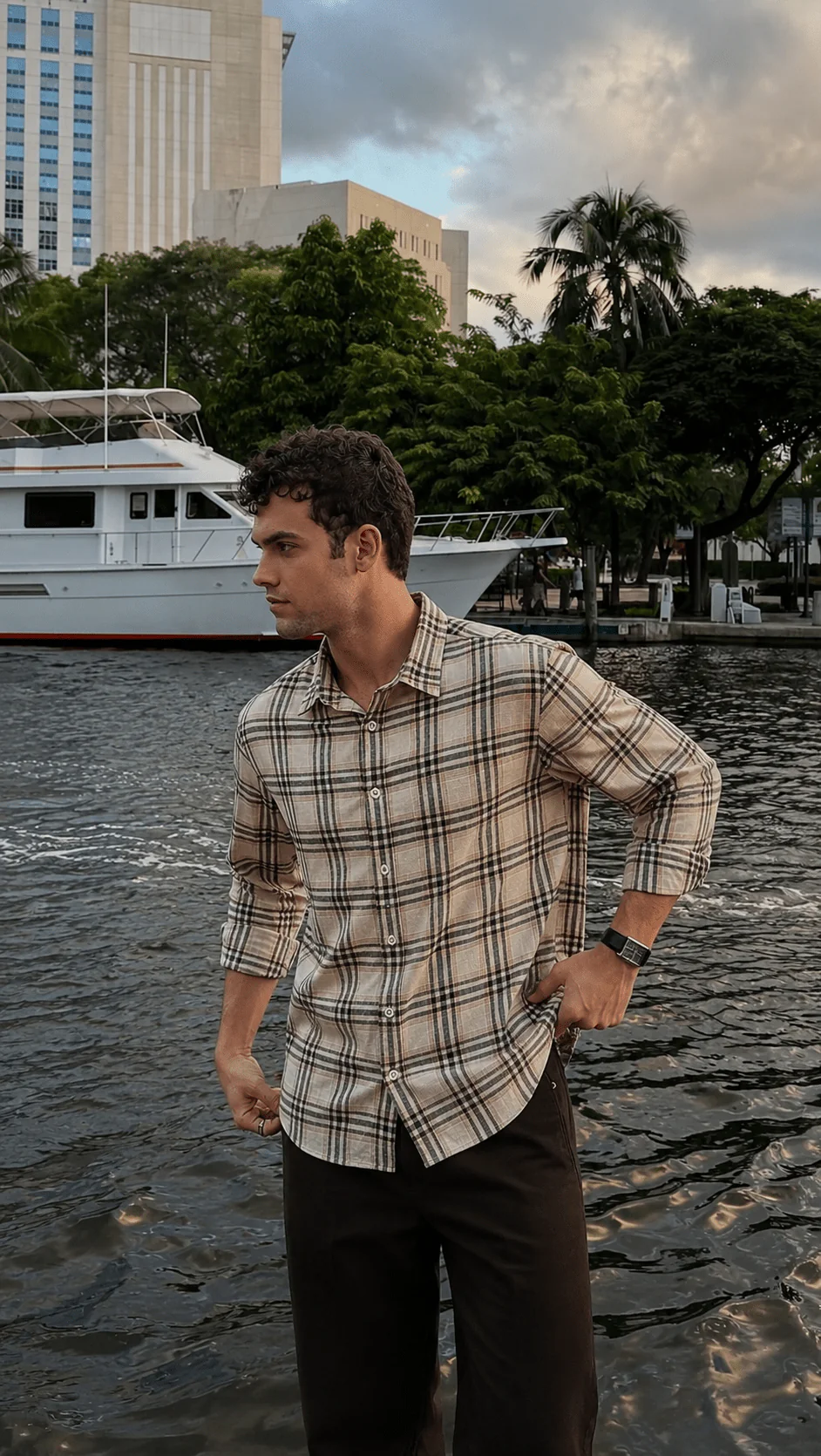 Beige Checked Cotton Shirt β Loose Fit, Full Sleeves - Image 6