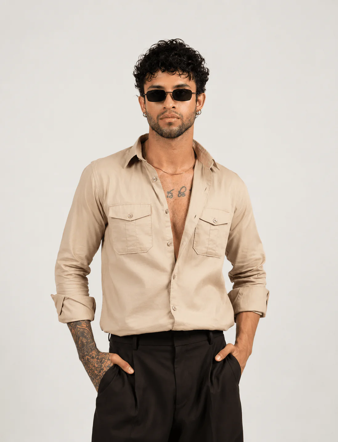 Men’s Full Sleeve Safari Shirt – Beige