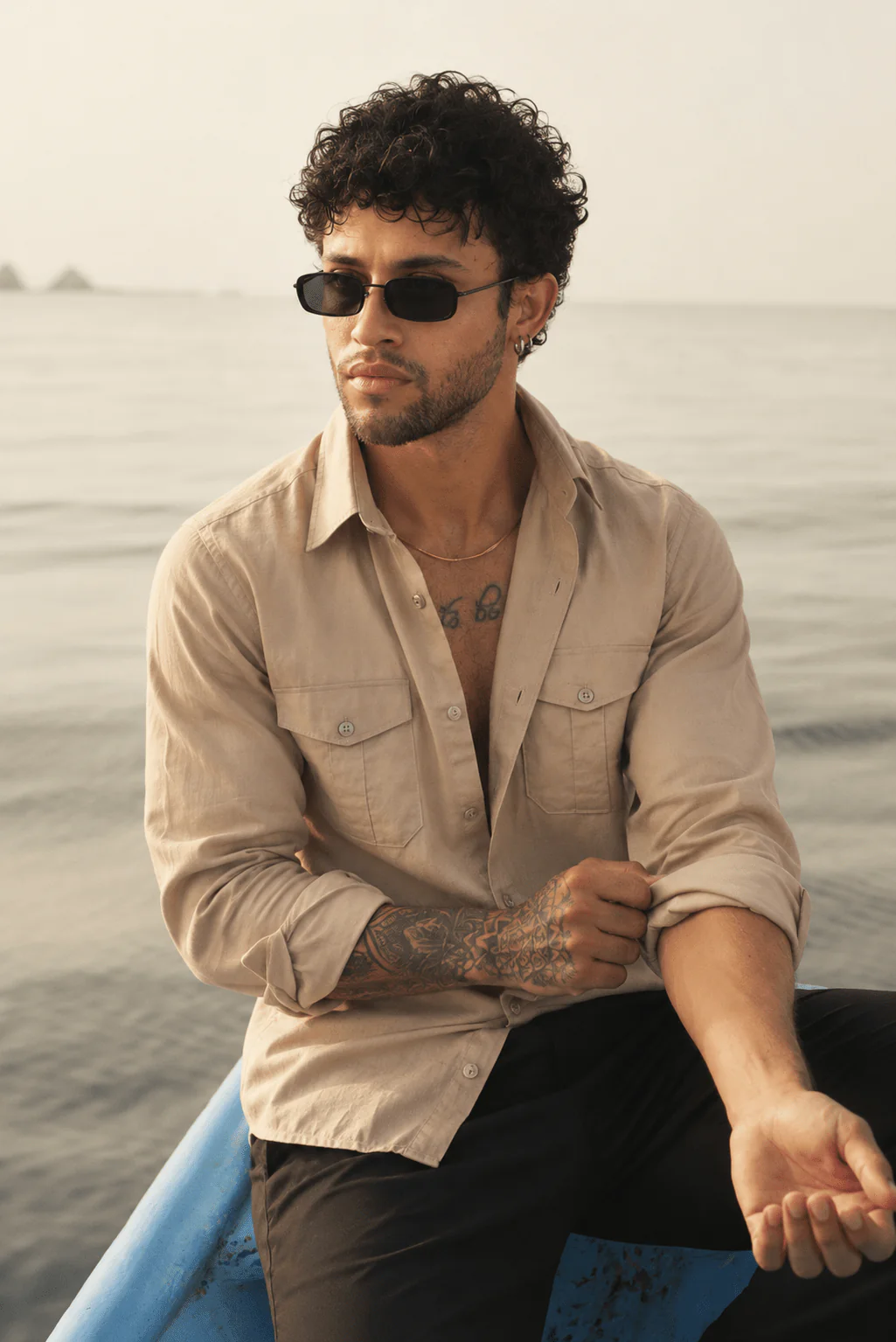 Men’s Full Sleeve Safari Shirt – Beige - Image 4