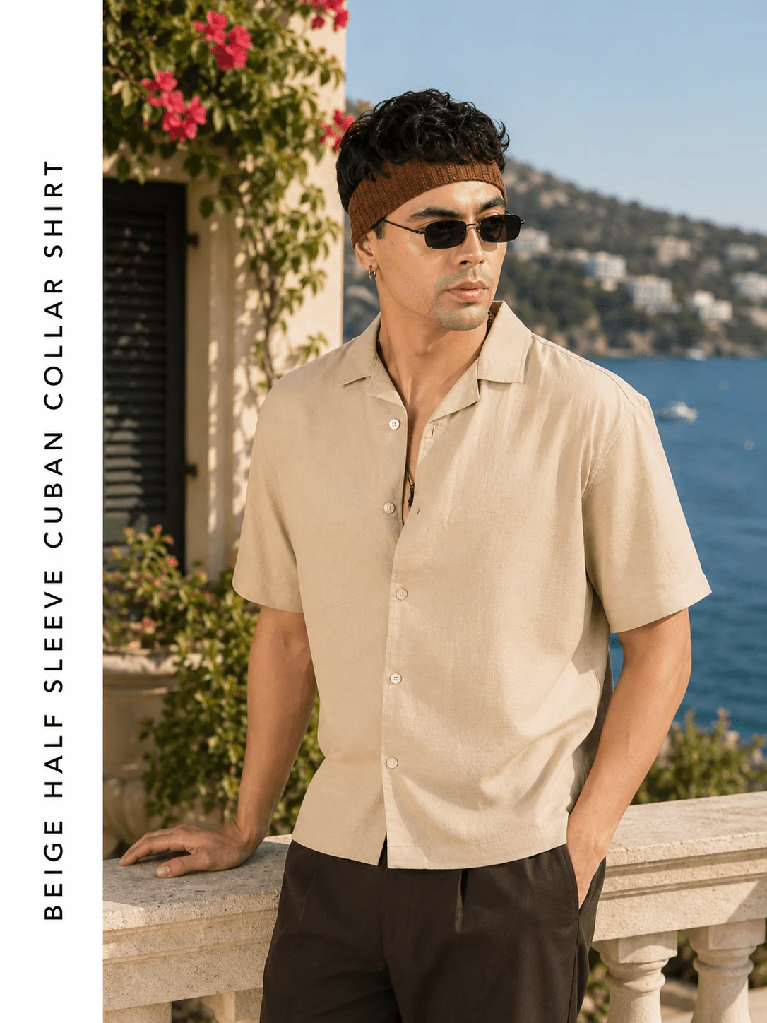 Beige Half Sleeve Cuban Collar Shirt β Loose Fit - Image 3