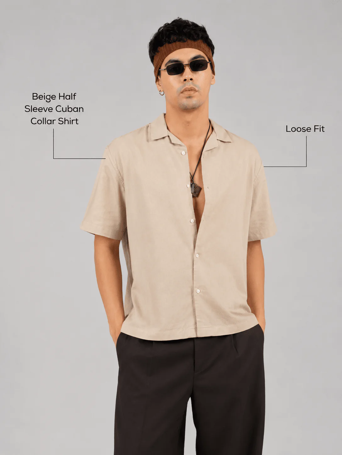 Beige Half Sleeve Cuban Collar Shirt β Loose Fit - Image 4