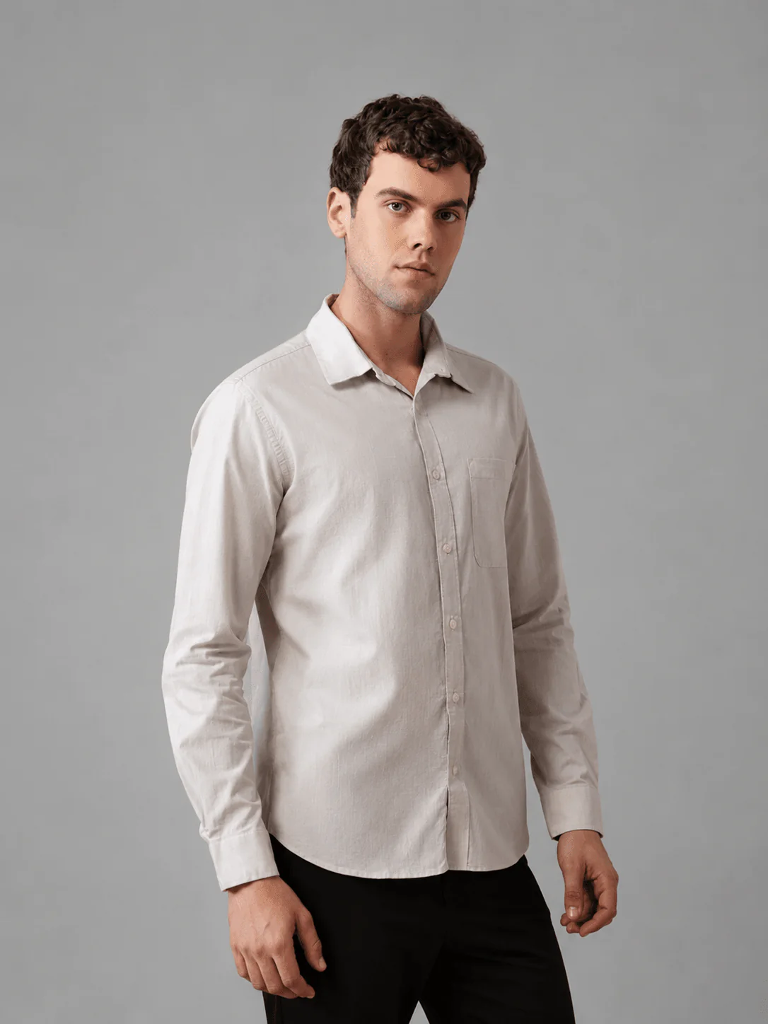 Beige Slub Cotton Shirt β Regular Fit, Full Sleeves