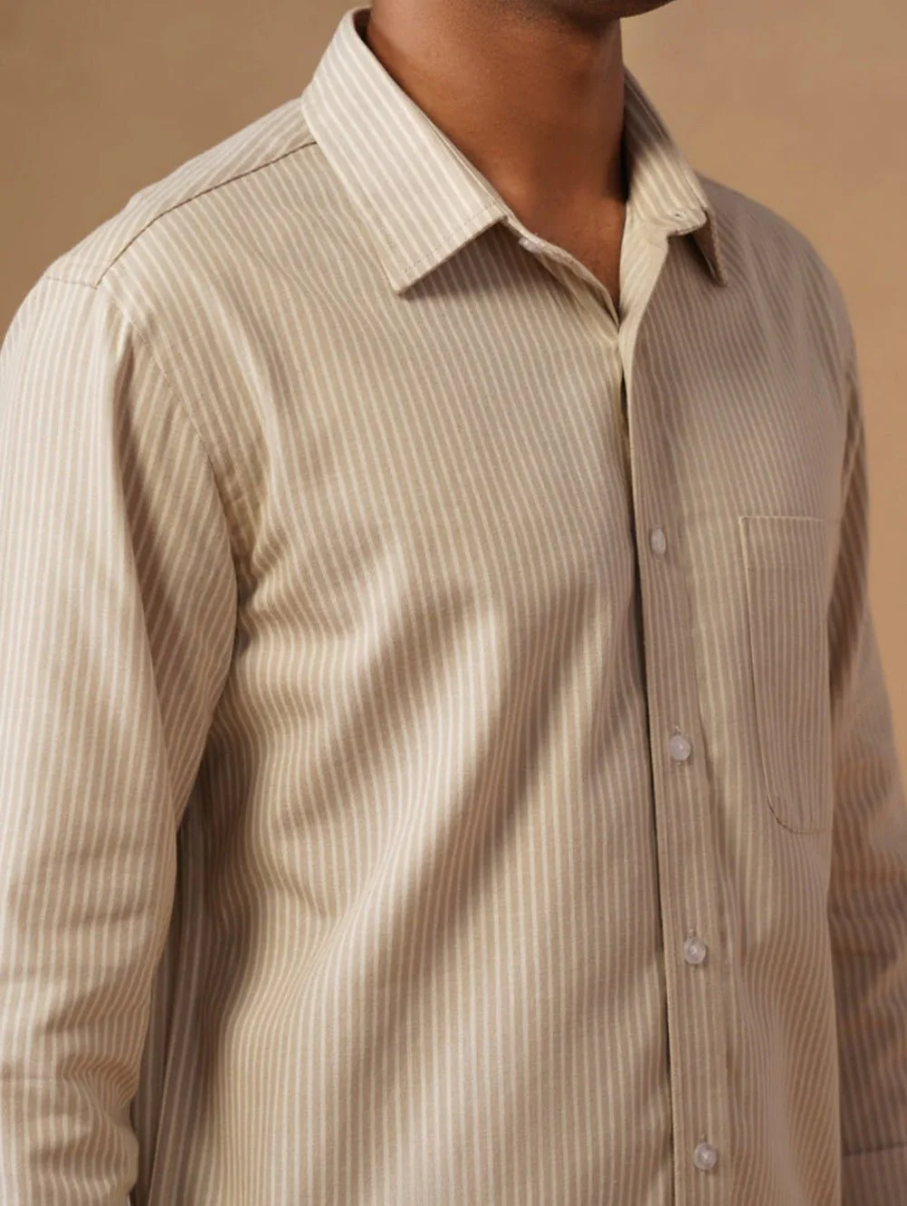 Beige Striped Cotton Shirt β Regular Fit, Full Sleeves - Image 6