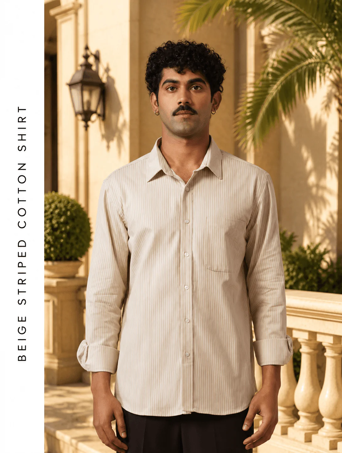 Beige Striped Cotton Shirt β Regular Fit - Image 3