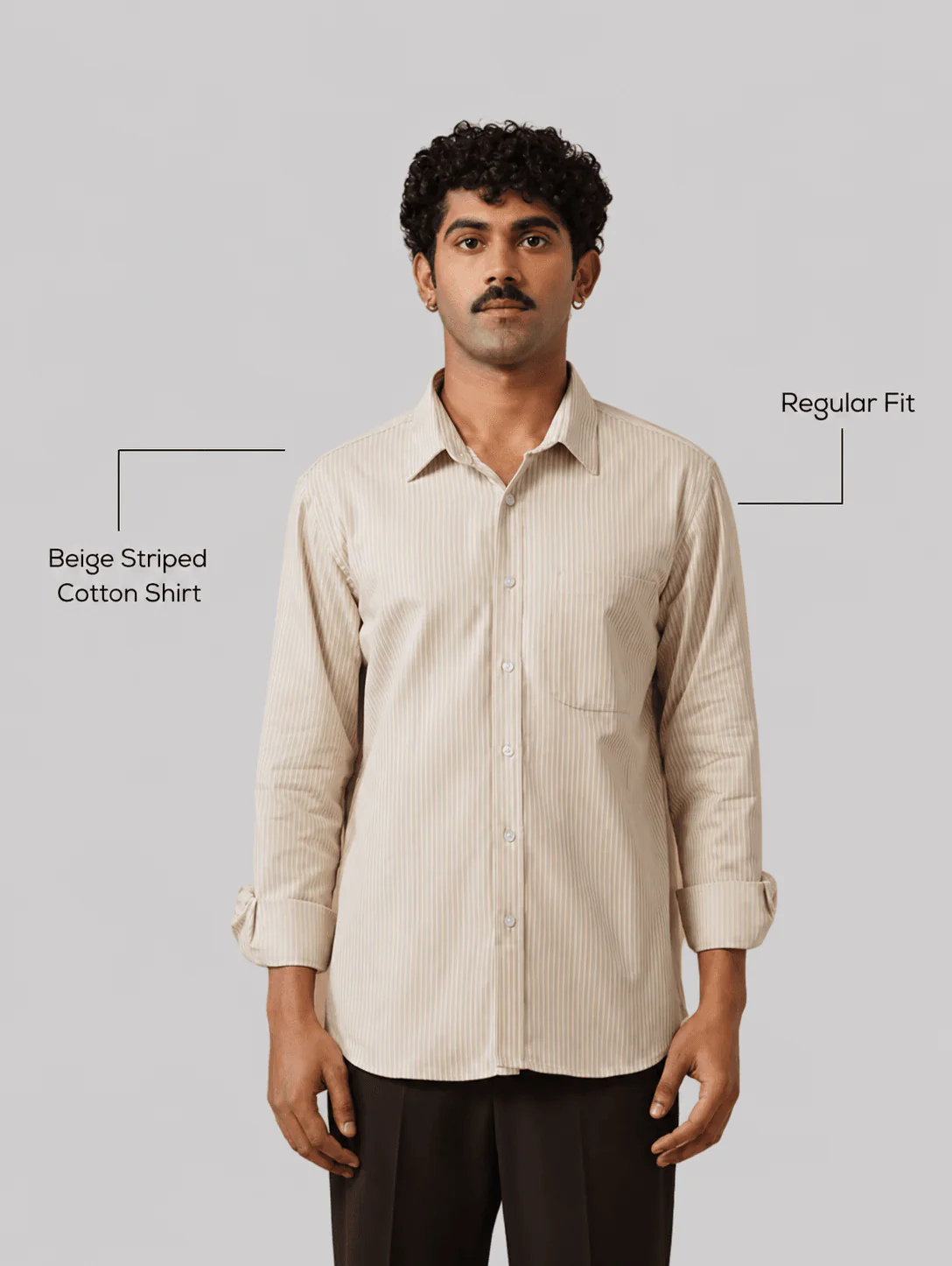 Beige Striped Cotton Shirt β Regular Fit - Image 4