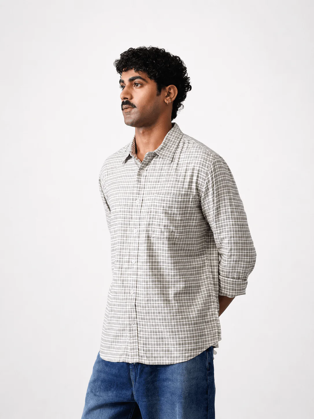 Black & White Checkered Viscose Cotton Shirt – Regular Fit, Full Sleeves