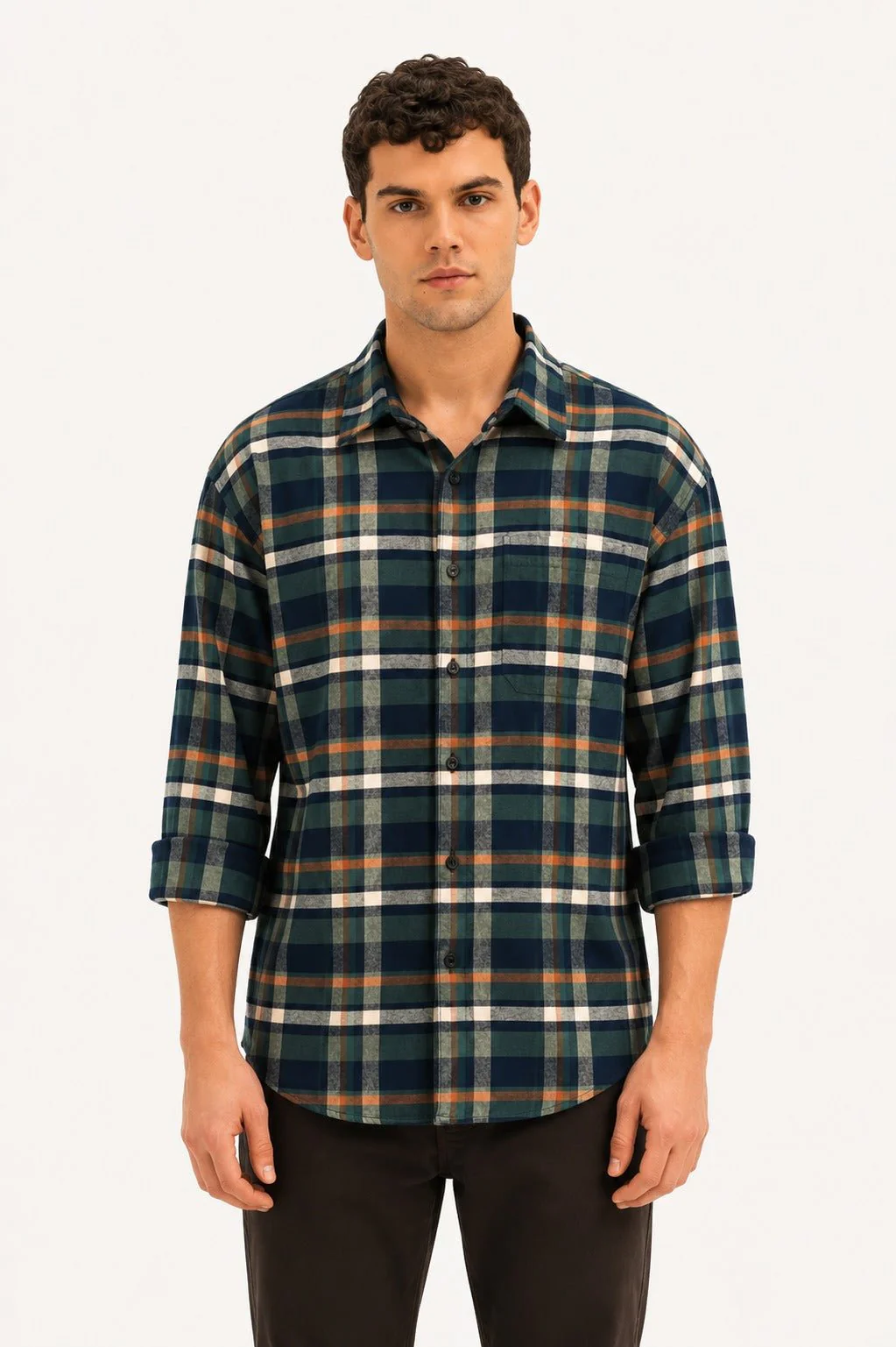 Blue Checkered Cotton Shirt β Loose Fit, Full Sleeves