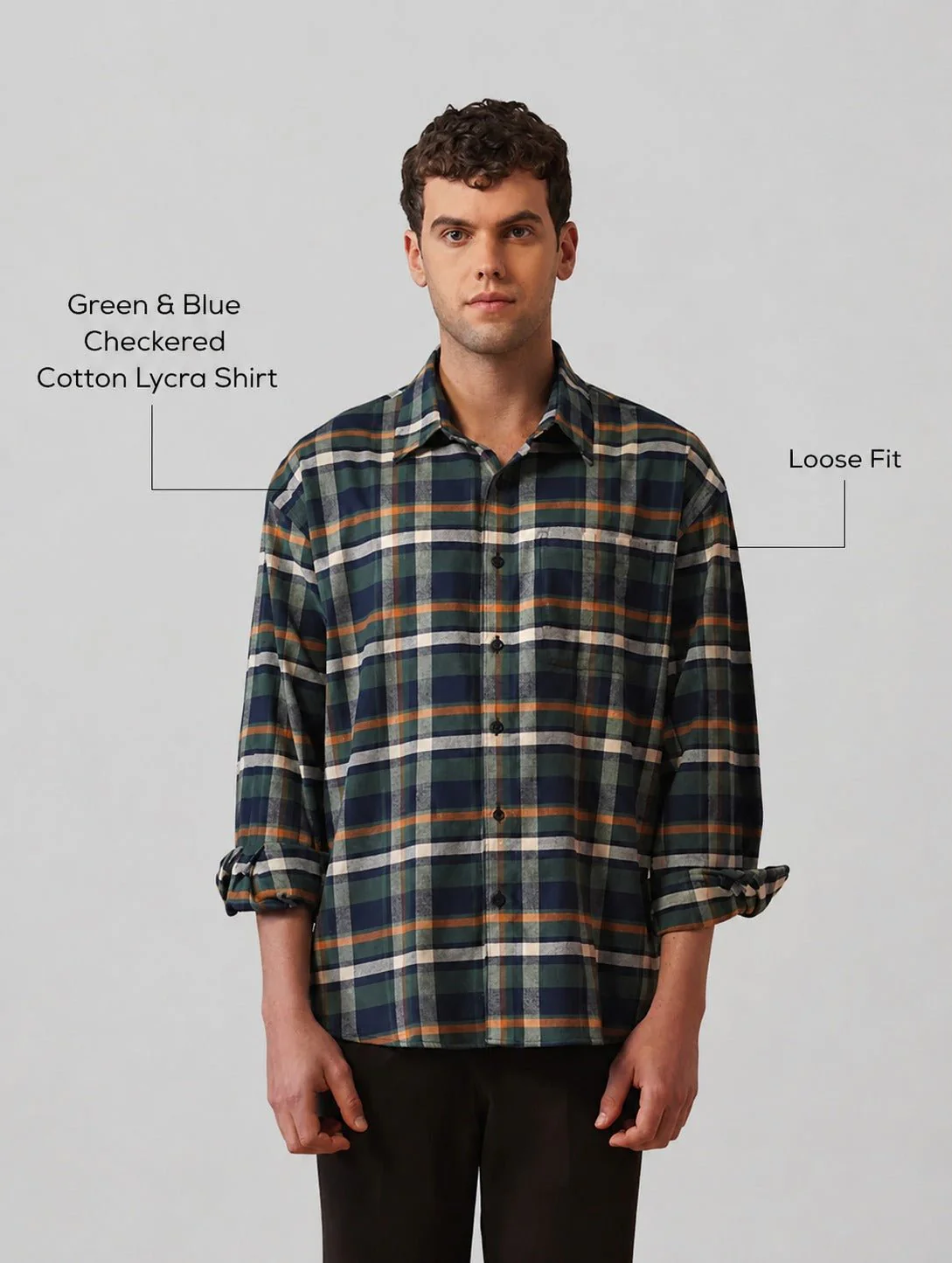 Blue Checkered Cotton Shirt β Loose Fit, Full Sleeves - Image 4