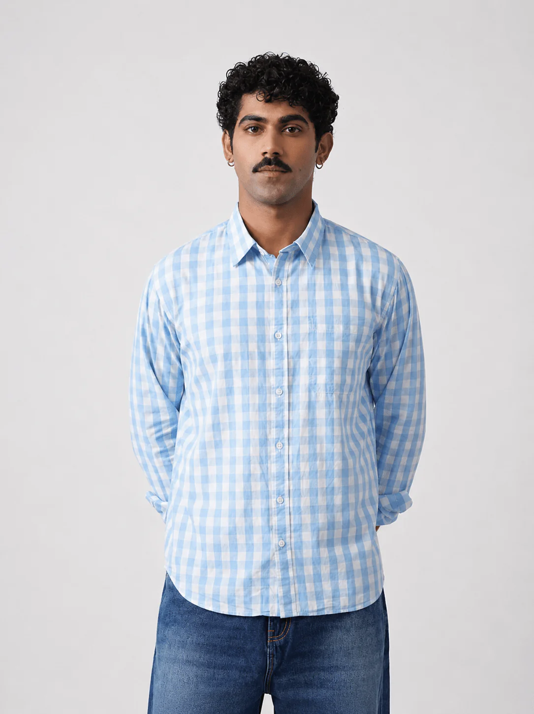 Blue Checkered Cotton Shirt β Regular Fit, Full Sleeves