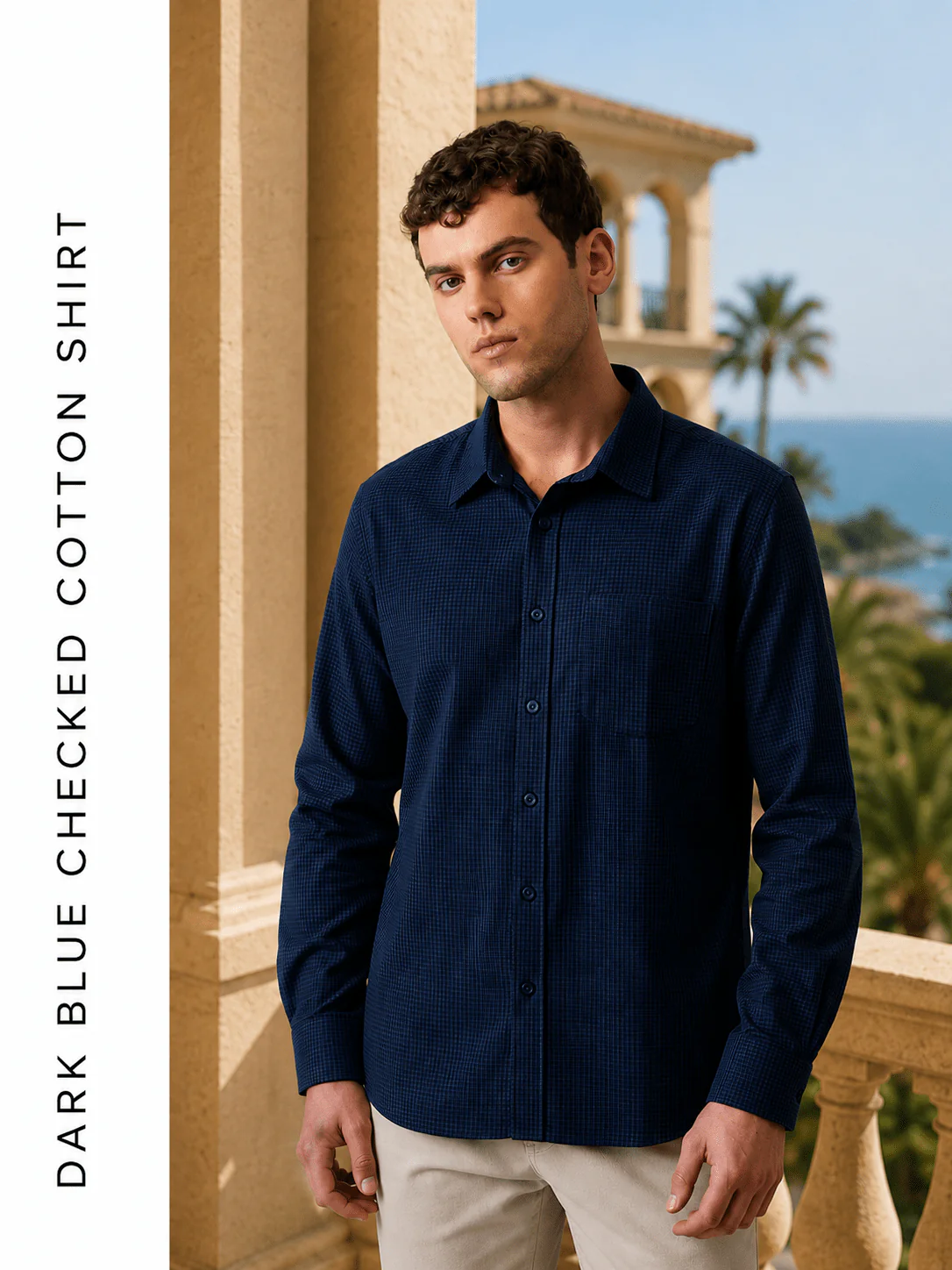Blue Checked Cotton Shirt – Regular Fit, Full Sleeves - Image 3