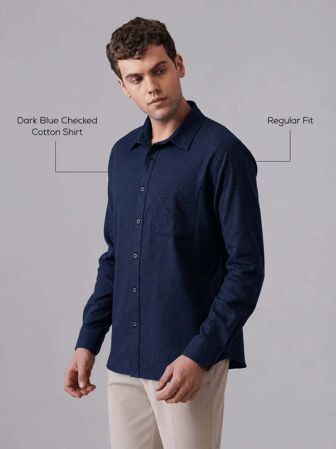 Blue Checked Cotton Shirt – Regular Fit, Full Sleeves - Image 4