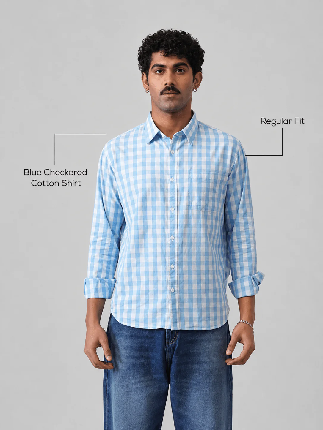Blue Checkered Cotton Shirt β Regular Fit, Full Sleeves - Image 4