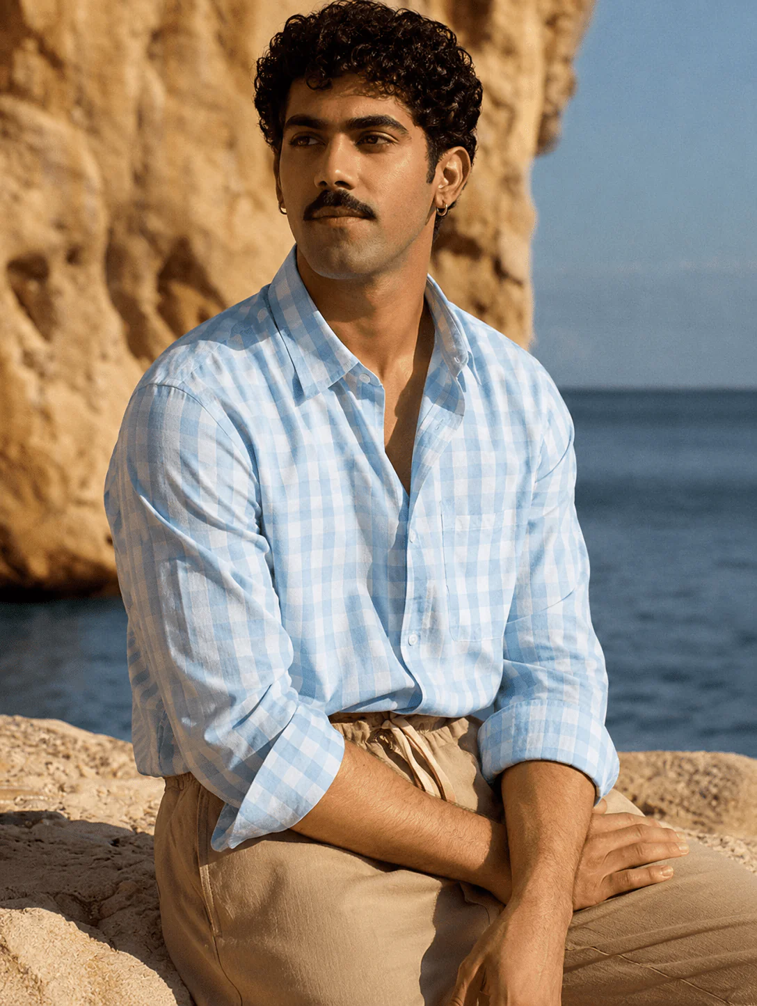 Blue Checkered Cotton Shirt β Regular Fit, Full Sleeves - Image 6