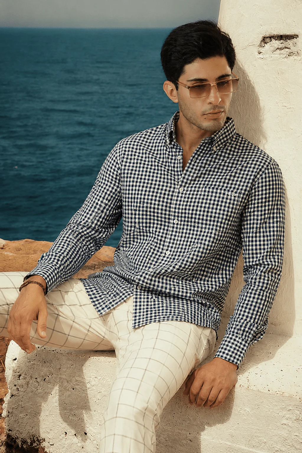 Blue Checkered Organic Cotton Shirt – Button-Down Collar | Regular Fit - Image 6