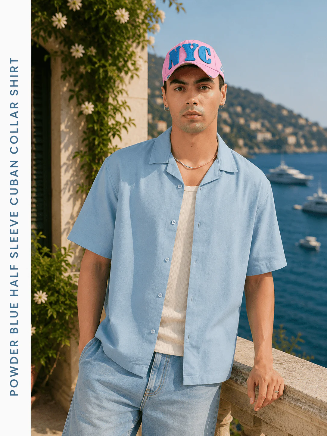 Powder Blue Half Sleeve Cuban Collar Shirt – Loose Fit - Image 3