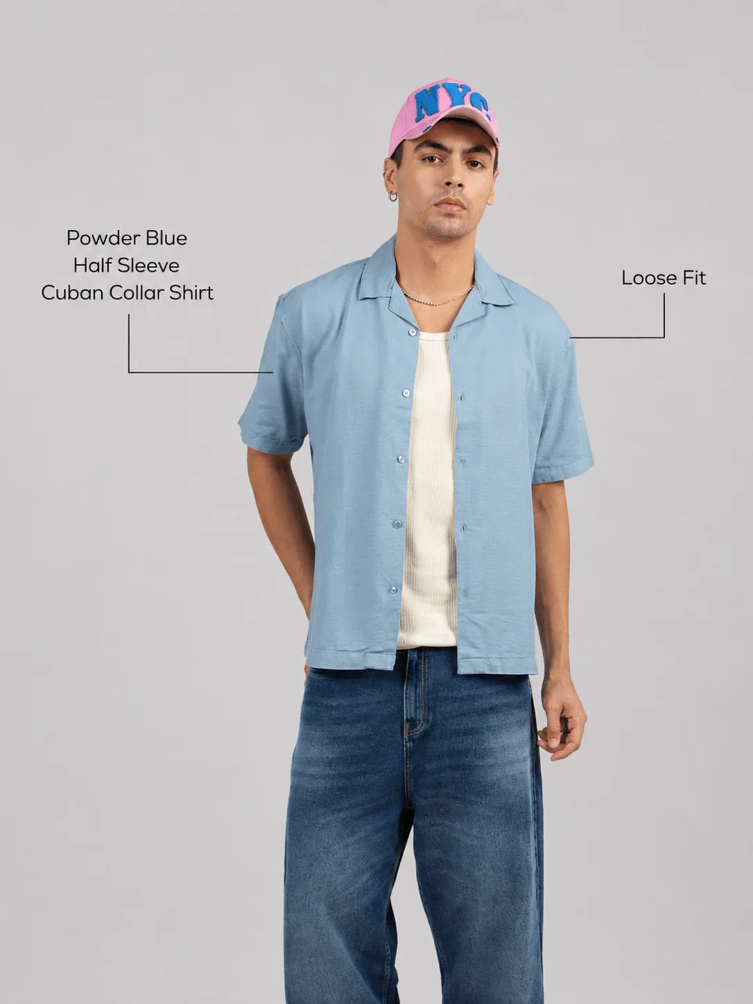 Powder Blue Half Sleeve Cuban Collar Shirt – Loose Fit - Image 4