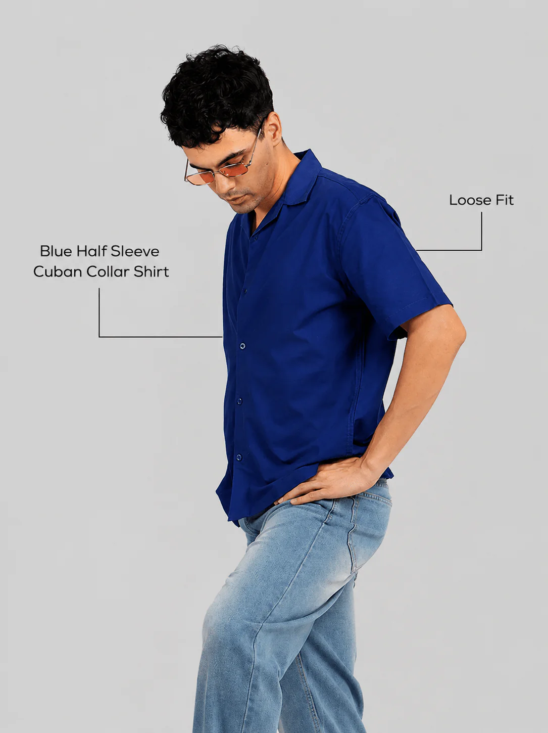 Blue Half Sleeve Cuban Collar Shirt – Loose Fit - Image 4