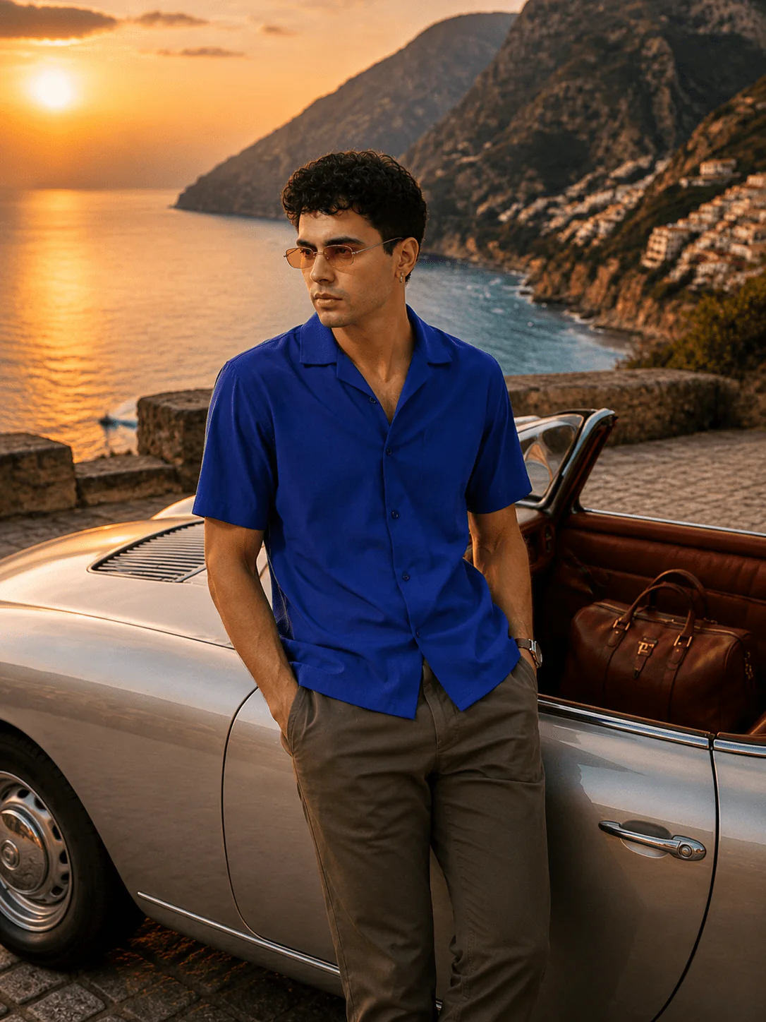 Blue Half Sleeve Cuban Collar Shirt – Loose Fit - Image 6