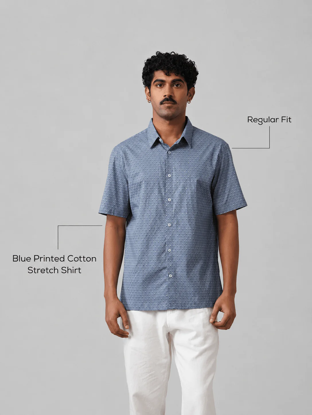 Blue Printed Cotton Stretch Shirt β Regular Fit, Half Sleeves - Image 4
