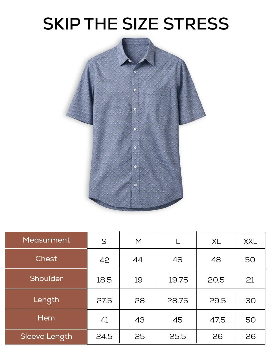 Blue Printed Cotton Stretch Shirt β Regular Fit, Half Sleeves - Image 5