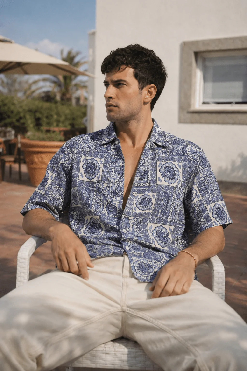 Blue Printed Organic Cotton Shirt – Regular Fit, Half Sleeves - Image 6