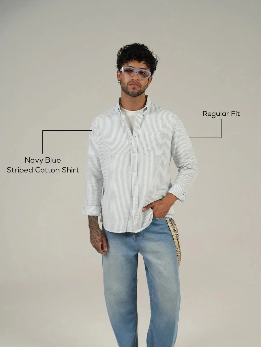 Blue Striped Cotton Shirt – Full Sleeve, Regular Fit, Classic Collar - Image 4
