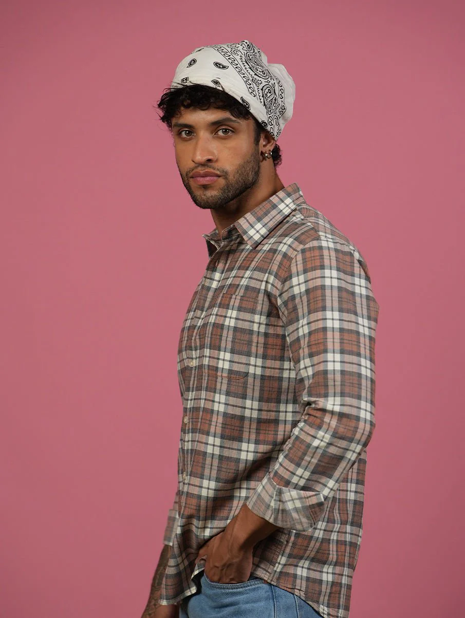 Brown Checkered Cotton Shirt β Full Sleeve, Regular Fit - Image 3