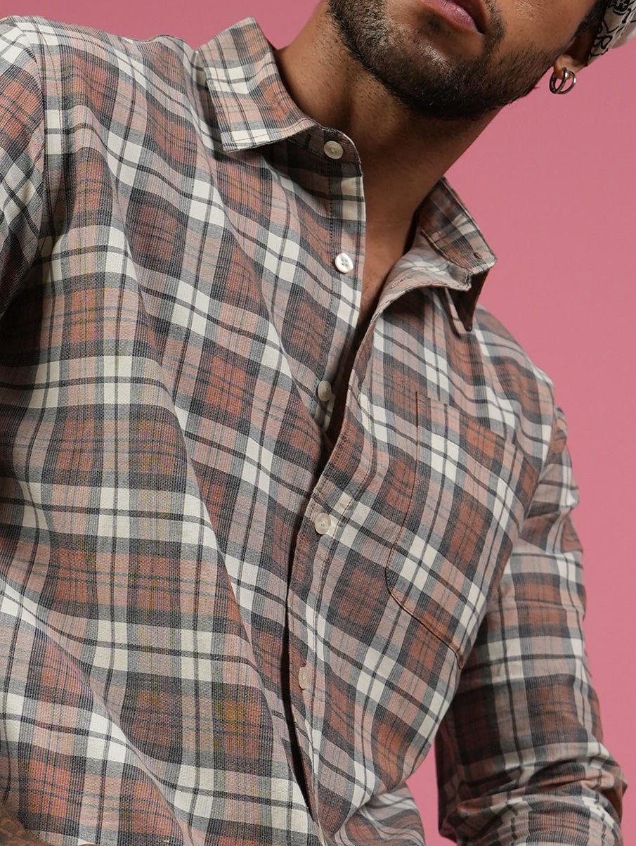 Brown Checkered Cotton Shirt β Full Sleeve, Regular Fit - Image 4