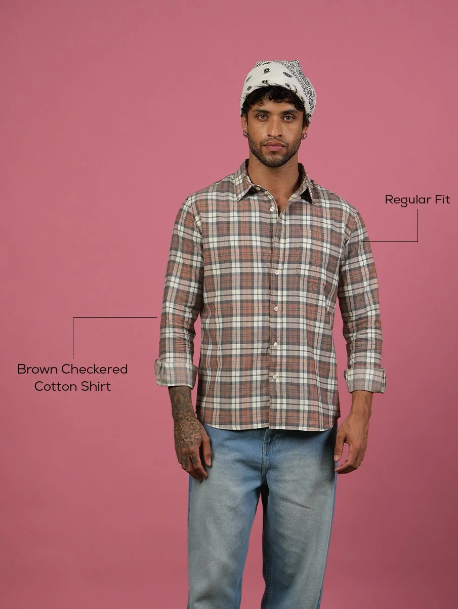 Brown Checkered Cotton Shirt β Full Sleeve, Regular Fit - Image 5