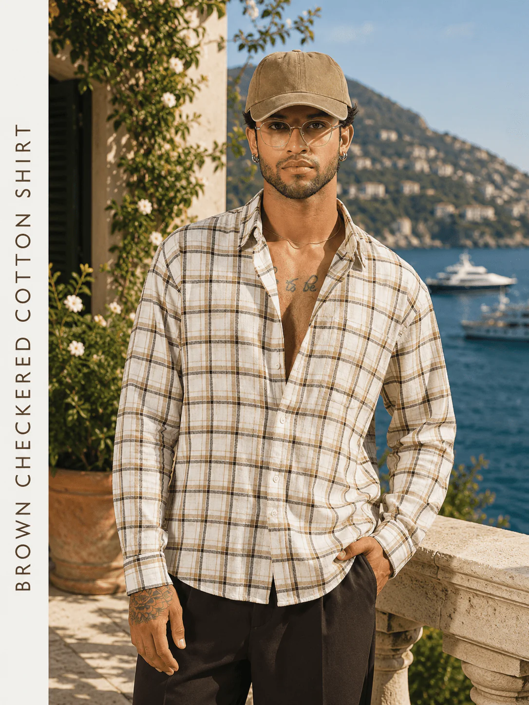 Brown Checkered Cotton Shirt – Full Sleeve, Loose Fit - Image 3