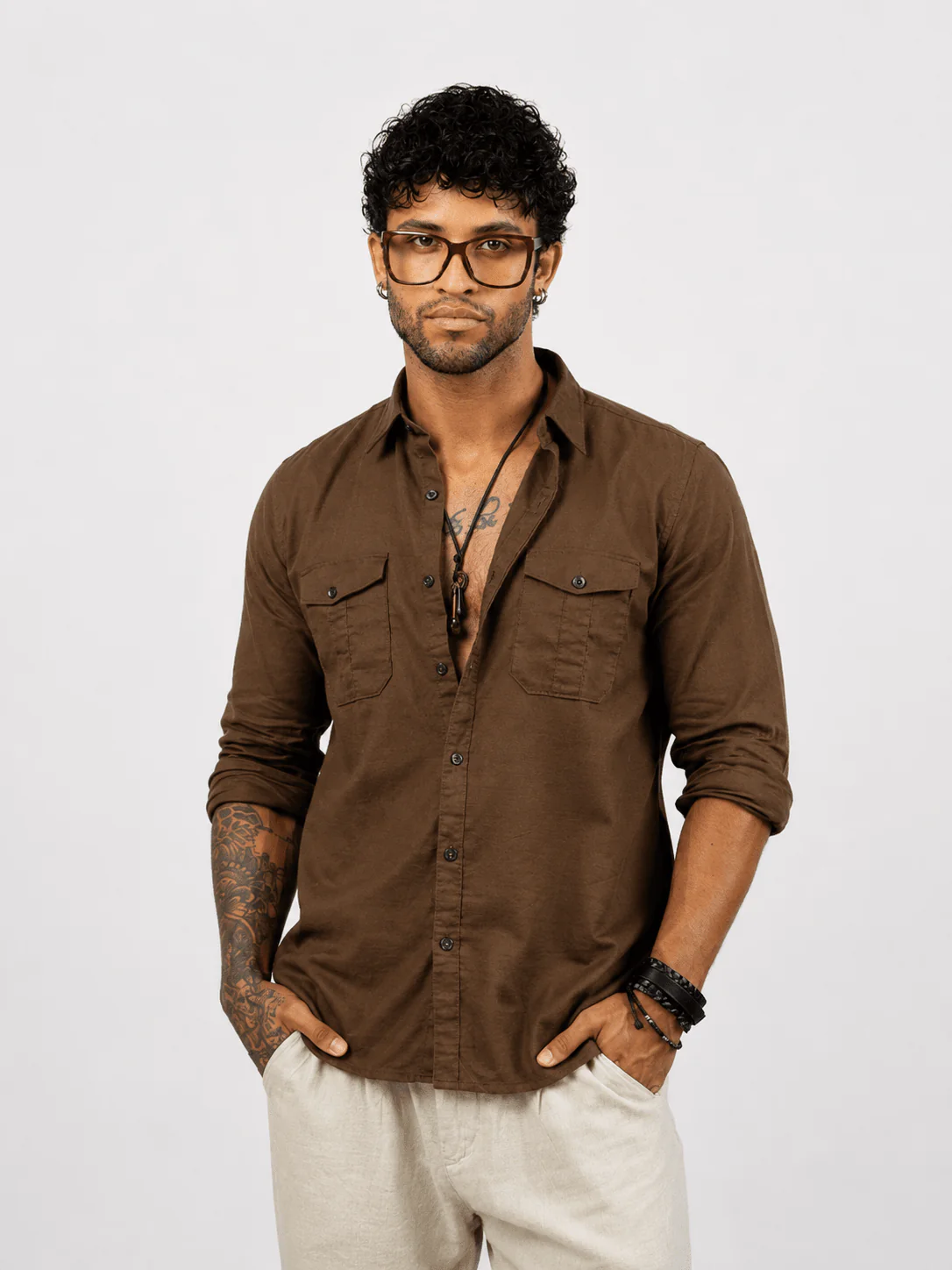 Full Sleeve Safari Shirt – Khaki Brown