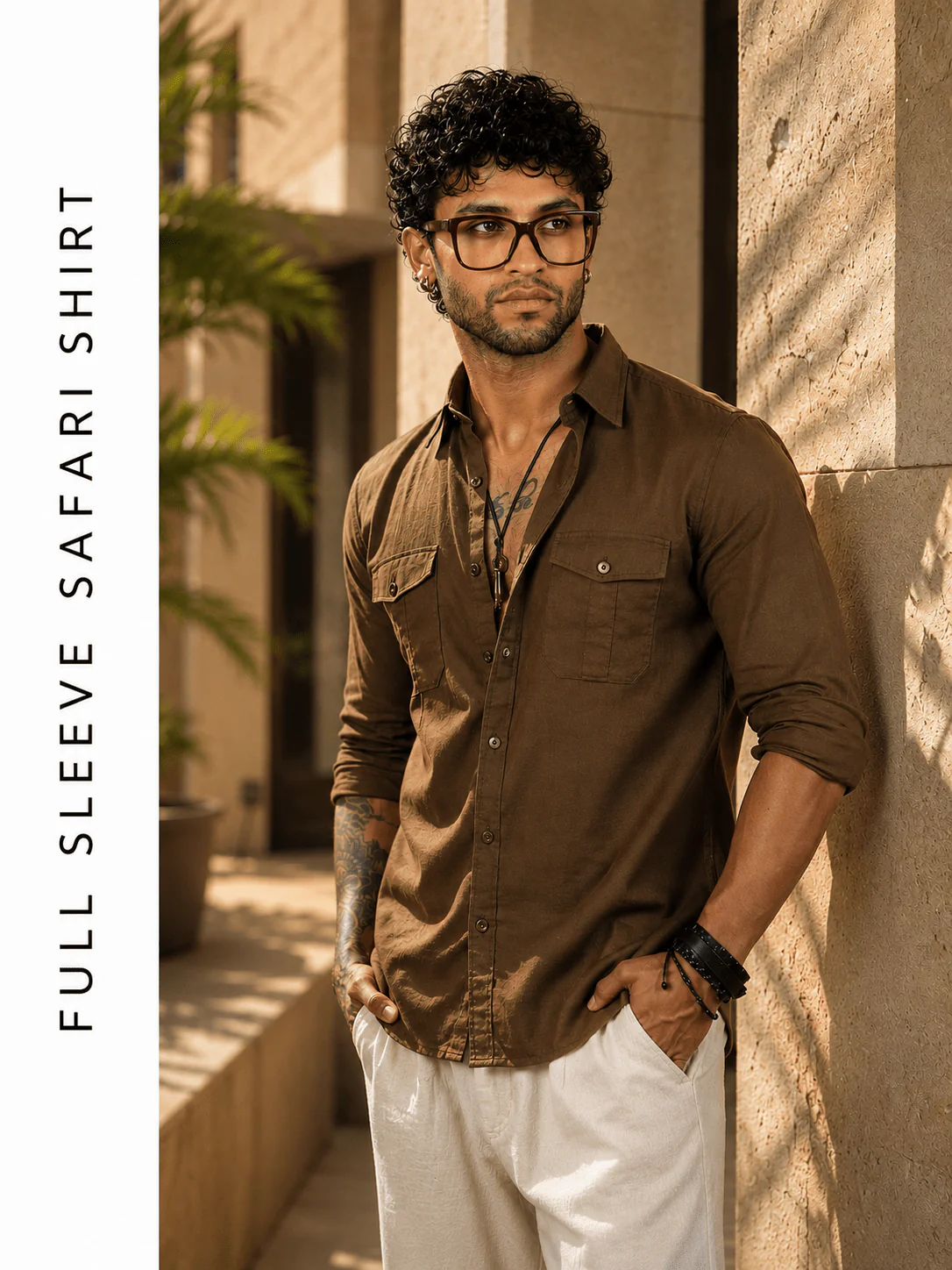 Full Sleeve Safari Shirt – Khaki Brown - Image 3