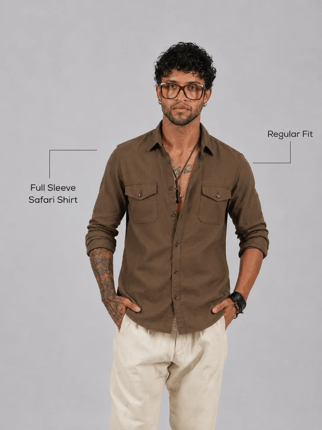 Full Sleeve Safari Shirt – Khaki Brown - Image 4