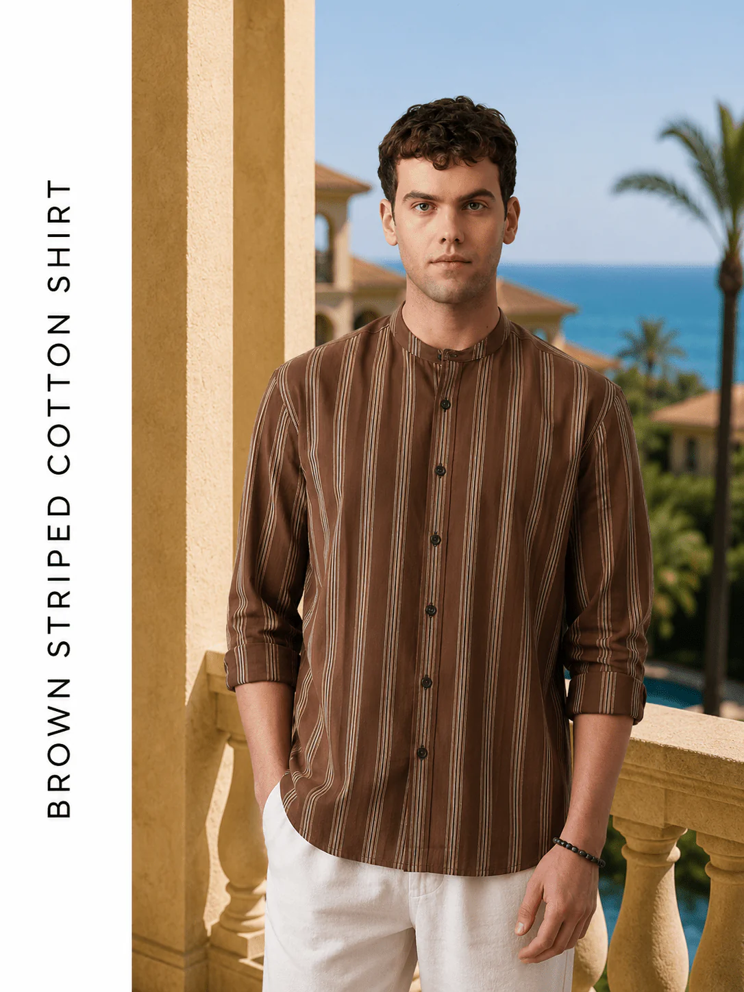Brown Striped Cotton Shirt β Regular Fit, Full Sleeves - Image 3
