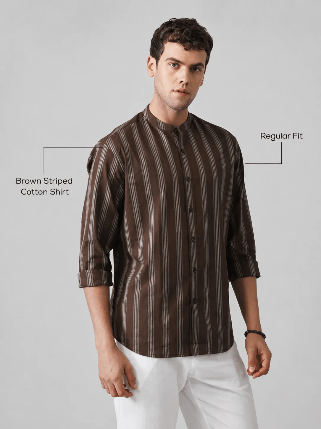 Brown Striped Cotton Shirt β Regular Fit, Full Sleeves - Image 4