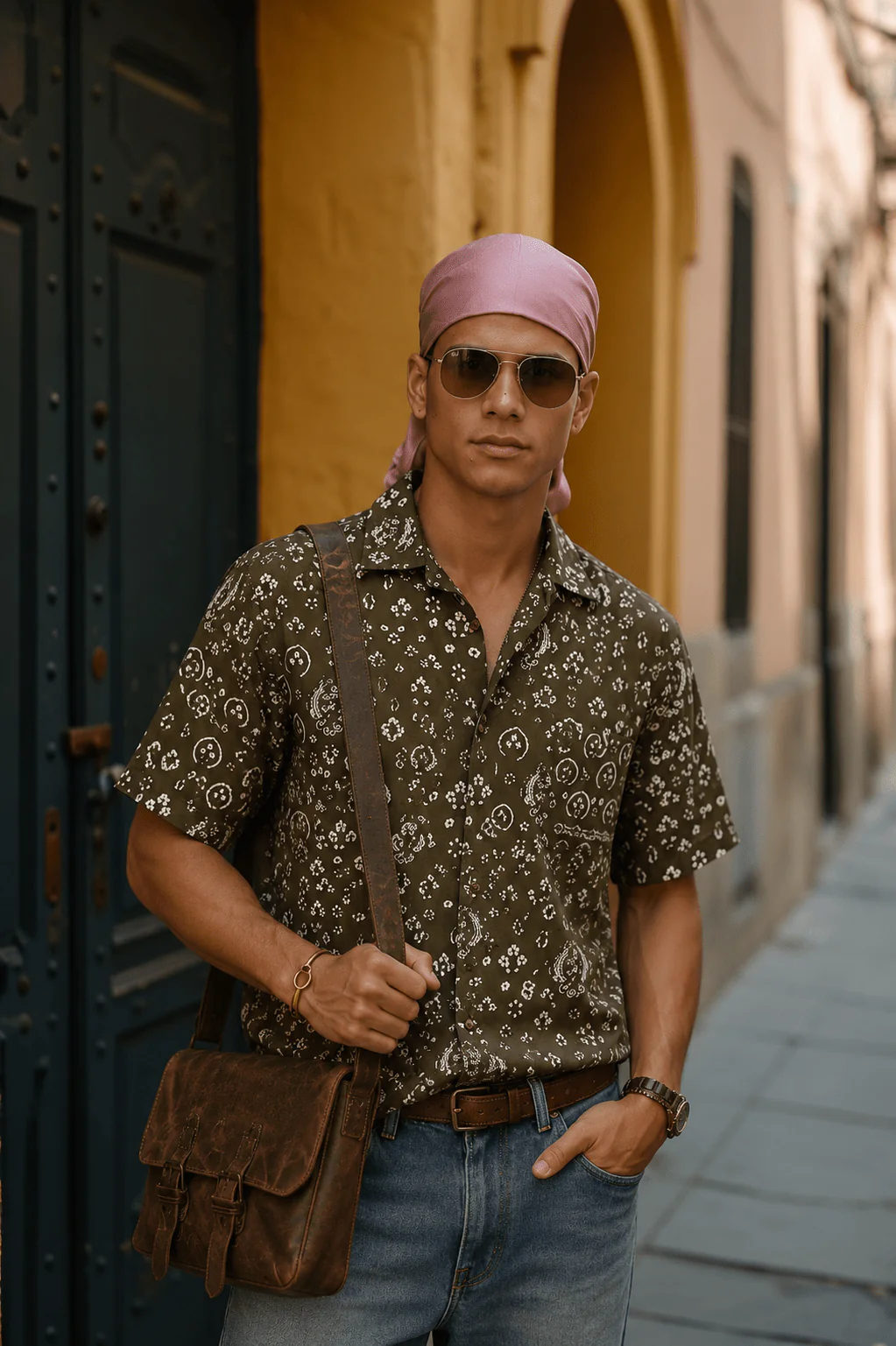 Coffee Brown Floral Cuban Collar Shirt – Regular Fit - Image 6