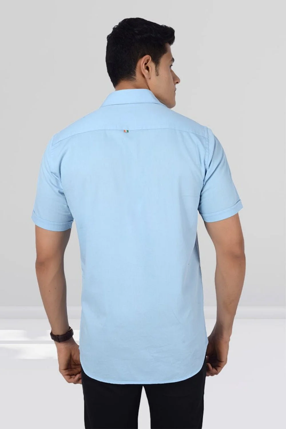 Cotton Slim Fit Half Sleeves Shirt- Light Blue - Image 4