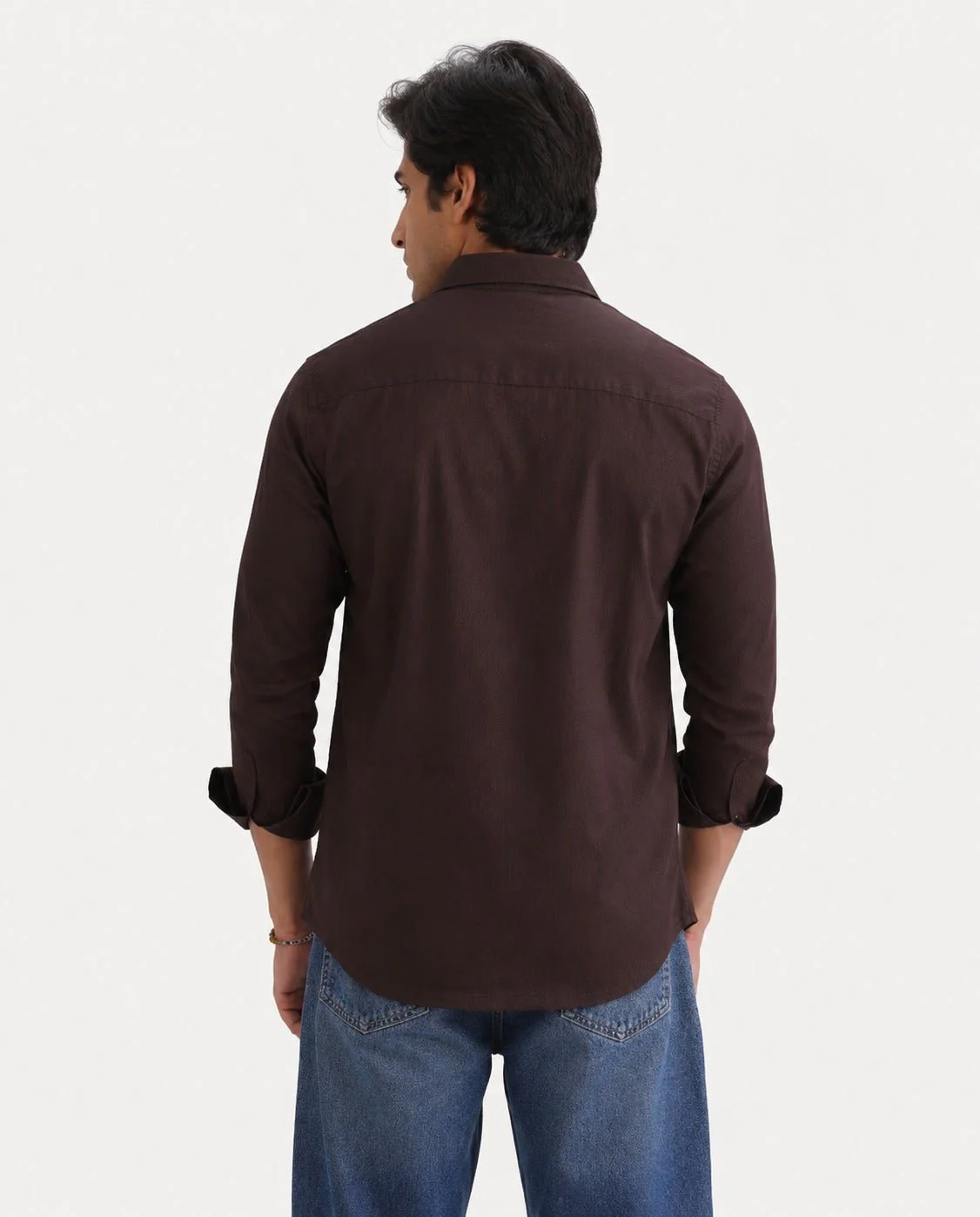 Dark Brown Cotton Shirt – Regular Fit, Full Sleeves - Image 3