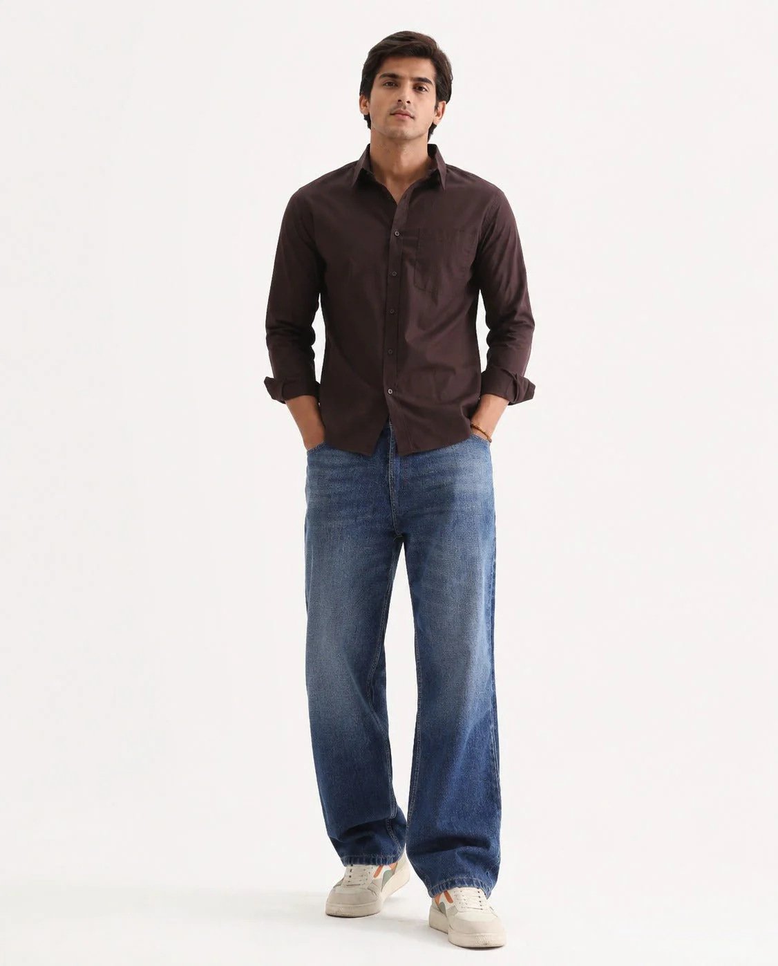 Dark Brown Cotton Shirt – Regular Fit, Full Sleeves - Image 4