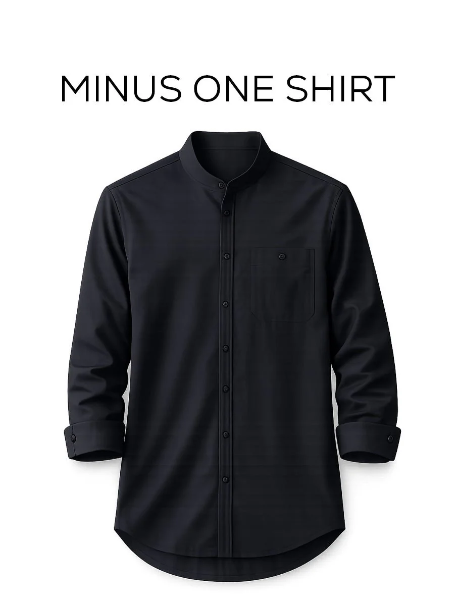 Dark Grey Oxford Cotton Mandarin Collar Shirt β Regular Fit, Full Sleeves - Image 2