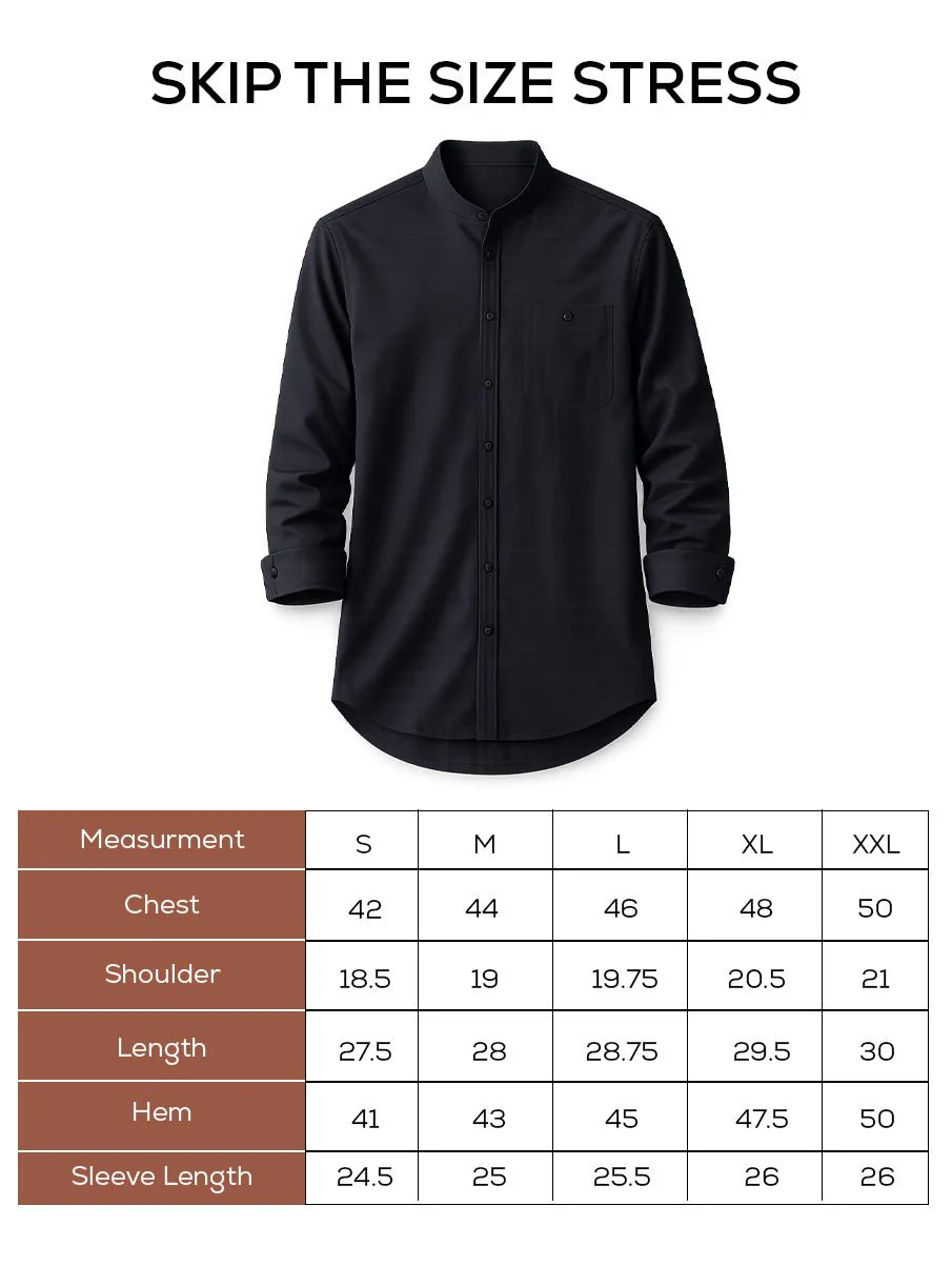 Dark Grey Oxford Cotton Mandarin Collar Shirt β Regular Fit, Full Sleeves - Image 5