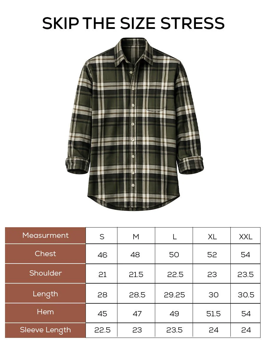 Green Checkered Brushed Cotton Shirt – Loose Fit, Full Sleeves - Image 5