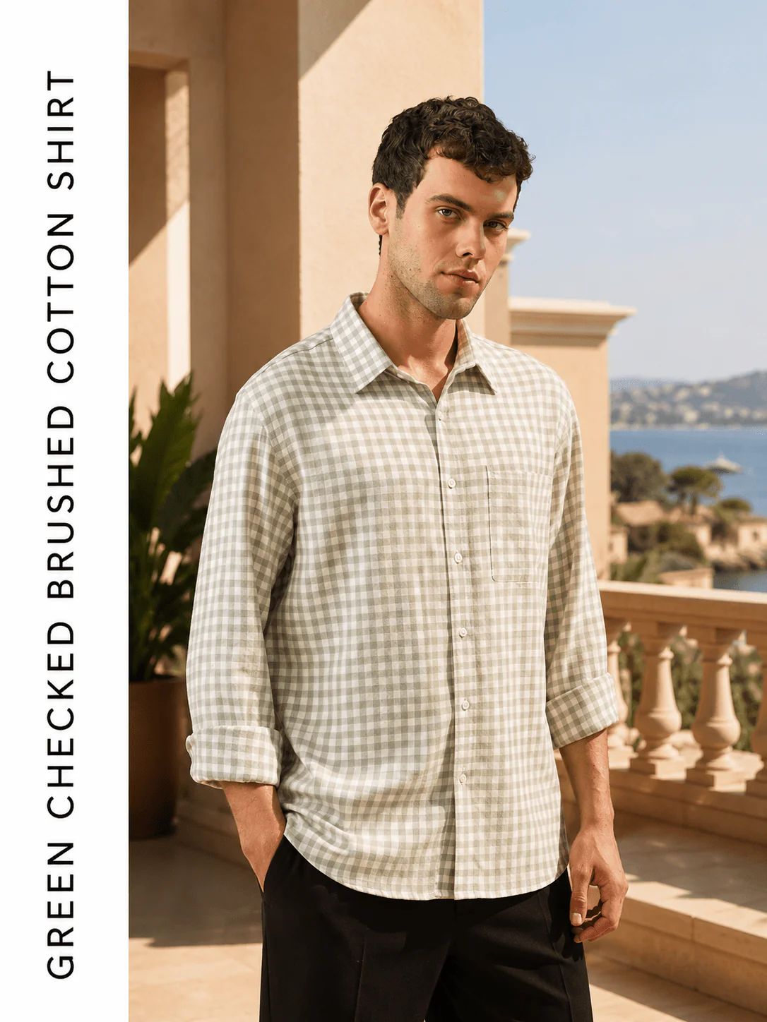 Green Gingham Brushed Cotton Shirt β Regular Fit, Full Sleeves - Image 3