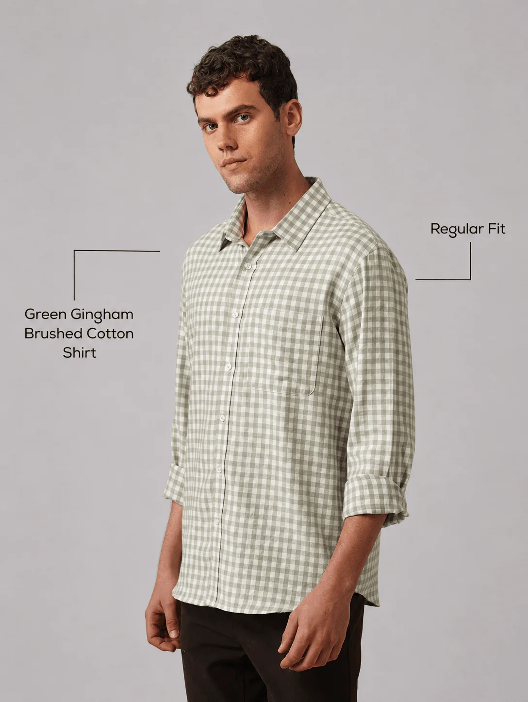 Green Gingham Brushed Cotton Shirt β Regular Fit, Full Sleeves - Image 4
