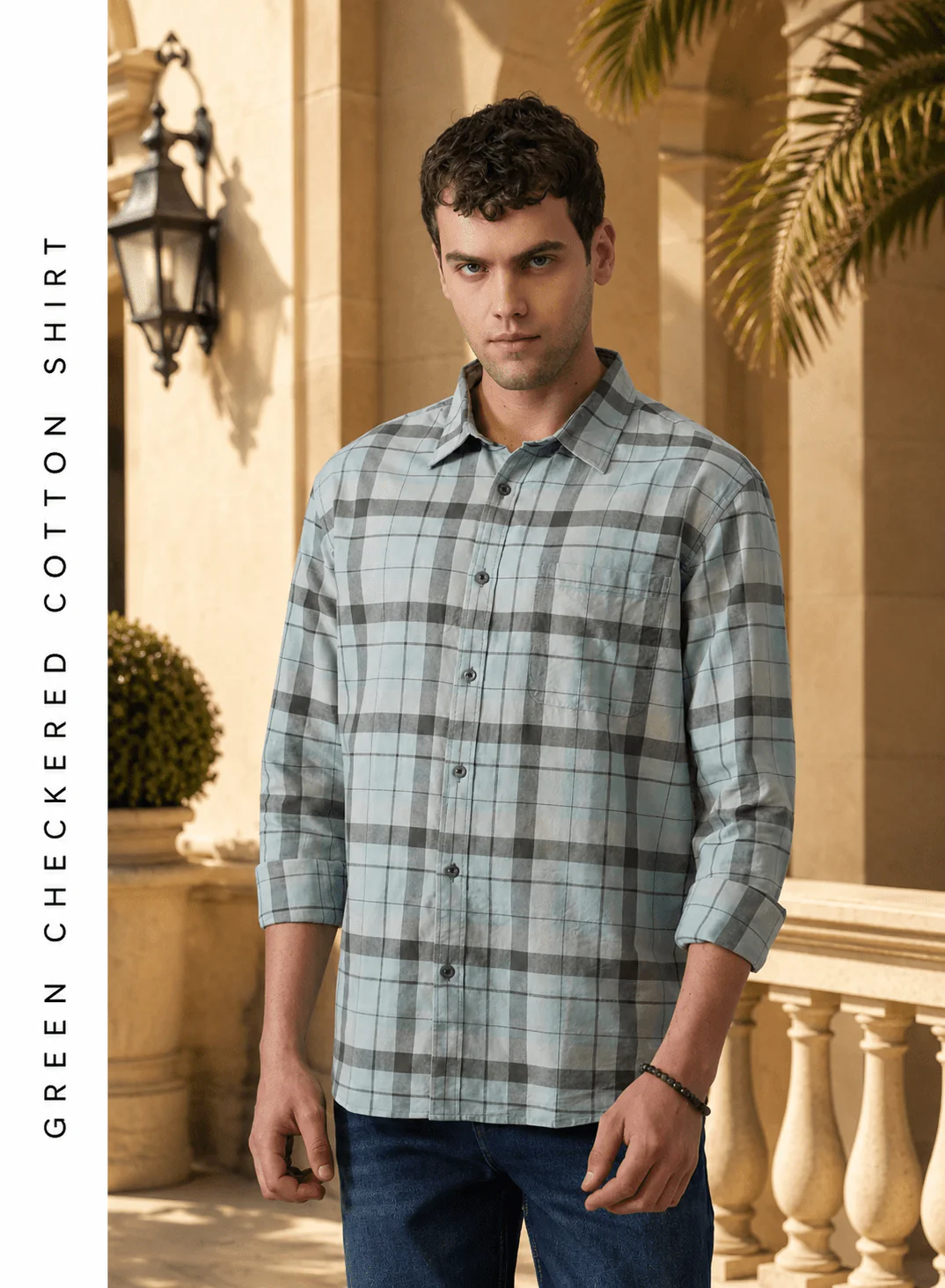 Green Checkered Cotton Shirt – Regular Fit, Full Sleeves - Image 3