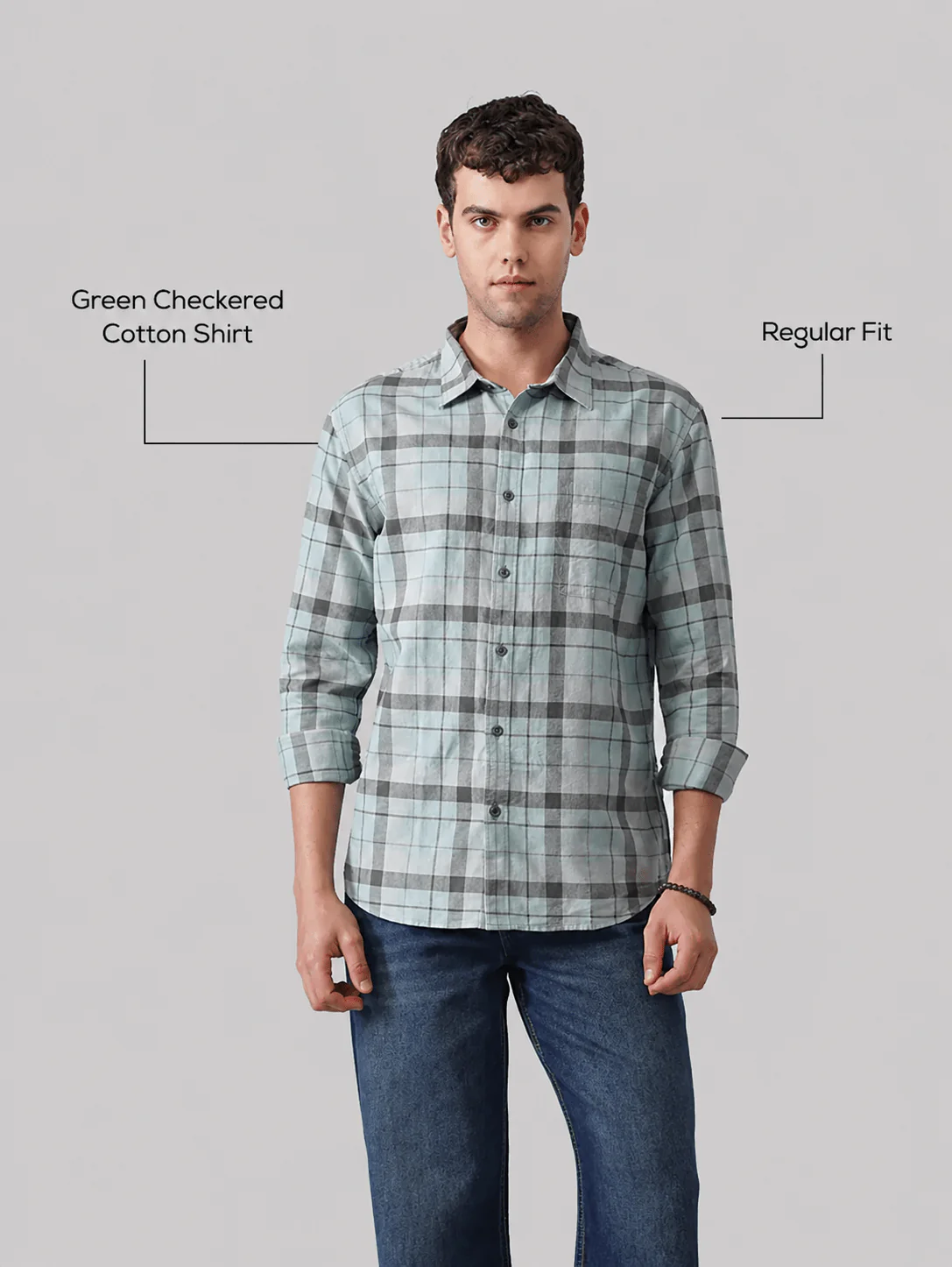 Green Checkered Cotton Shirt – Regular Fit, Full Sleeves - Image 4