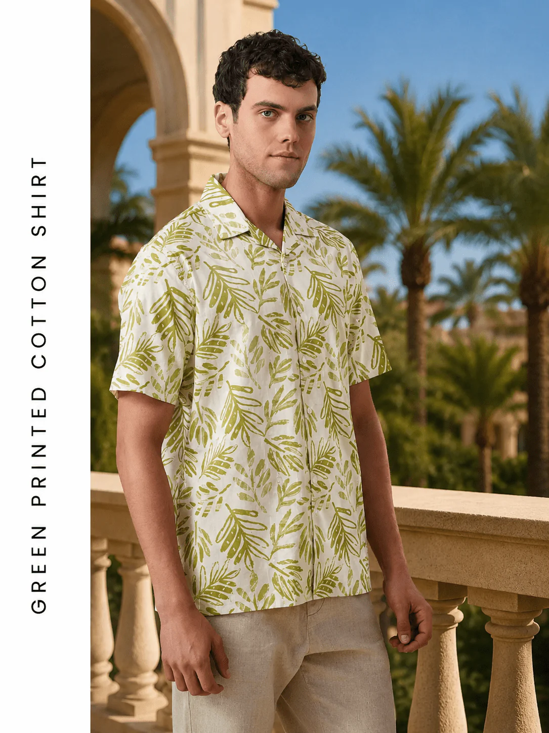 Green Printed Cotton Shirt β Regular Fit, Half Sleeves - Image 3