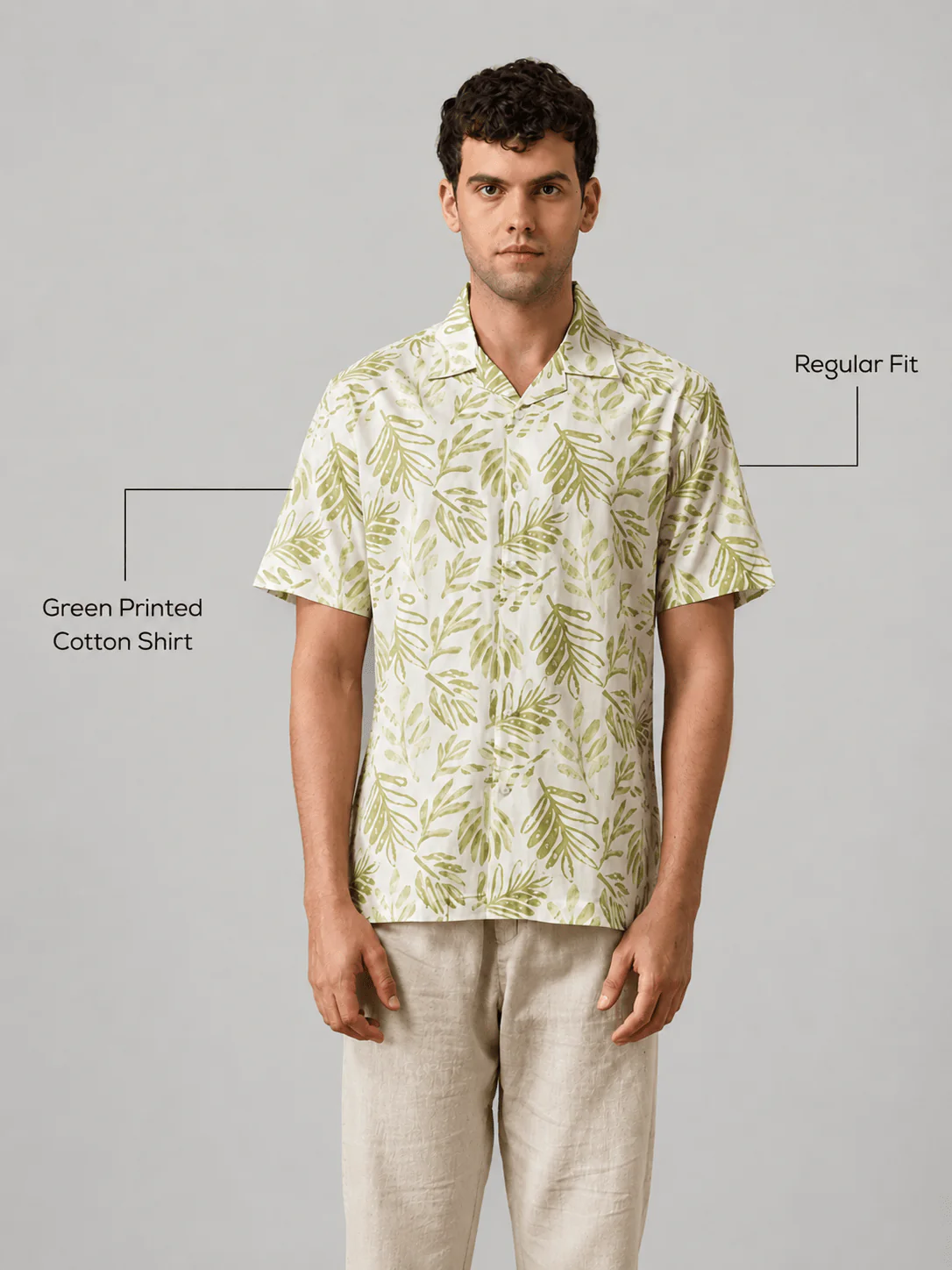 Green Printed Cotton Shirt β Regular Fit, Half Sleeves - Image 4